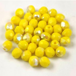 Czech Firepolished Round Glass Bead - Opaque Yellow AB - 4mm