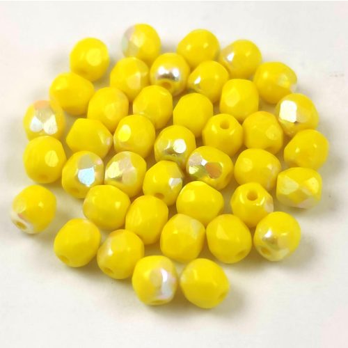 Czech Firepolished Round Glass Bead - Opaque Yellow AB - 4mm