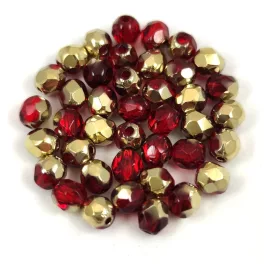 Czech Firepolished Round Glass Bead - Light Siam Amber - 4mm