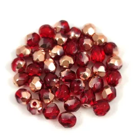   Czech Firepolished Round Glass Bead - Light Siam Apollo - 4mm