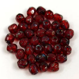   Czech Firepolished Round Glass Bead - transparent red picasso-4mm