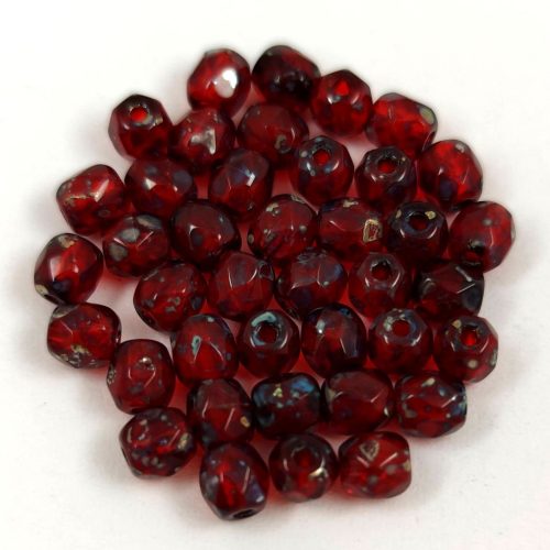 Czech Firepolished Round Glass Bead - transparent red picasso-4mm