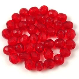 Czech Firepolished Round Glass Bead - Light Siam - 4mm