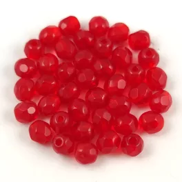   Czech Firepolished Round Glass Bead - Opal Light Siam Blend - 4mm