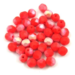Czech Firepolished Round Glass Bead - Matt Red AB- 4mm