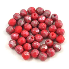 Czech Firepolished Round Glass Bead - Matt Red Picasso - 4mm