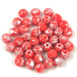   Czech Firepolished Round Glass Bead - Opaque Matt Orange Silver Patina - 4mm