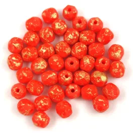   Czech Firepolished Round Glass Bead - Opaque Matt Orange Gold Patina - 4mm