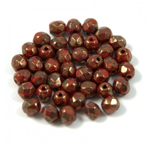Czech Firepolished Round Glass Bead - opaque red bronz picasso - 4mm