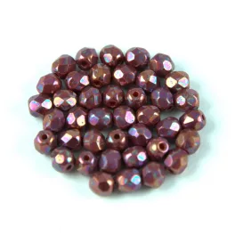   Czech Firepolished Round Glass Bead - Dark Red Bronze Iris - 4mm