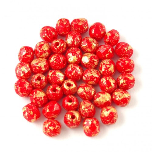 Czech Firepolished Round Glass Bead - Opaque Red Gold Patina - 4mm