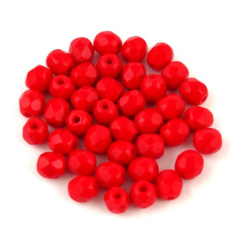 Czech Firepolished Round Glass Bead - Opaque Red - 4mm