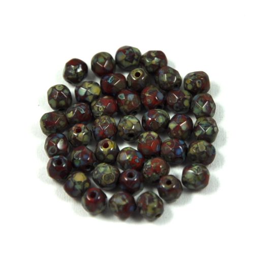 Czech Firepolished Round Glass Bead - picasso opaque red - 4mm