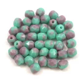   Czech Firepolished Round Glass Bead - opaque turquoise-pink-4mm