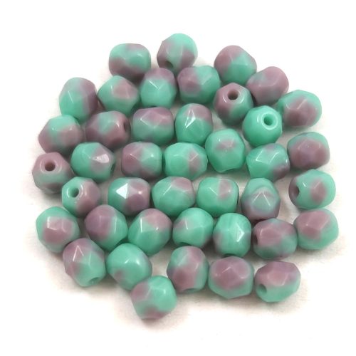 Czech Firepolished Round Glass Bead - opaque turquoise-pink-4mm