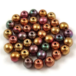 Czech Pressed Round Glass Bead - Crystal Iris Gold - 4mm