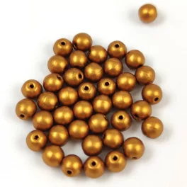 Czech Pressed Round Glass Bead - Bronze Gold Mat - 4mm