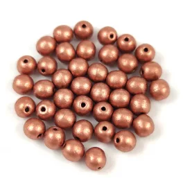 Czech Pressed Round Glass Bead - Matt Metallic Copper - 4mm