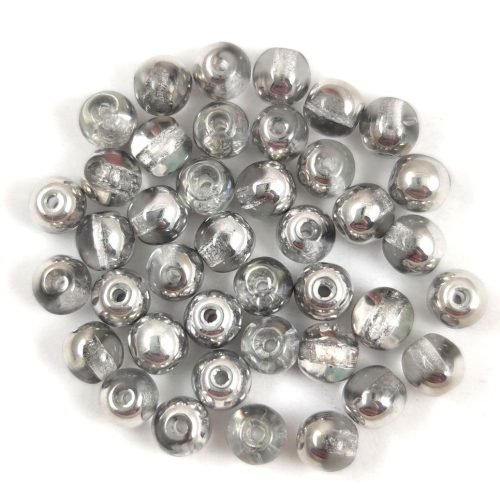 Czech Pressed Round Glass Bead - Crystal Silver - 4mm