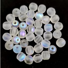 Czech Pressed Round Glass Bead - Etched Crystal AB - 4mm