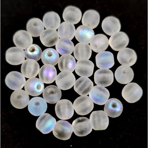 Czech Pressed Round Glass Bead - Etched Crystal AB - 4mm