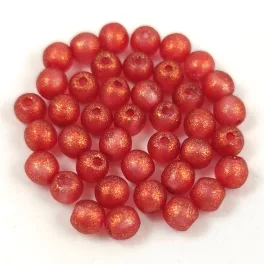   Czech Pressed Round Glass Bead - Crystal Matt Pommegranate Sparkle - 4mm