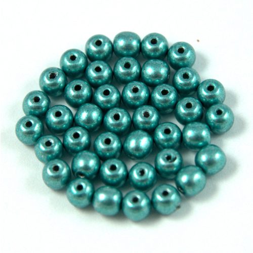 Czech Pressed Round Glass Bead - saturated metallic teal - 4mm