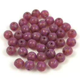   Czech Pressed Round Glass Bead - Crystal Travertin Pink Spotted - 4mm