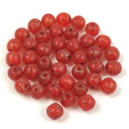   Czech Pressed Round Glass Bead - Crystal Travertin Orange Spotted - 4mm