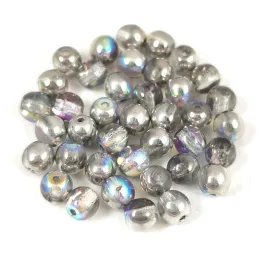   Czech Pressed Round Glass Bead - Crystal Silver Rainbow - 4mm