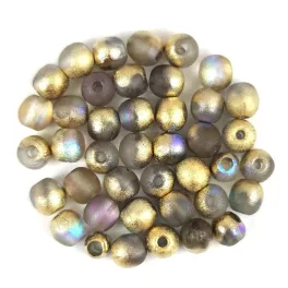   Czech Pressed Round Glass Bead - Crystal Etched Golden Rainbow - 4mm