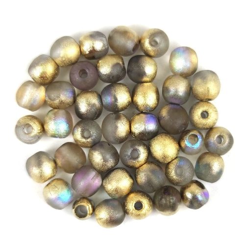 Czech Pressed Round Glass Bead - Crystal Etched Golden Rainbow - 4mm
