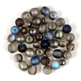   Czech Pressed Round Glass Bead - Crystal Etched  Graphite Rainbow - 4mm
