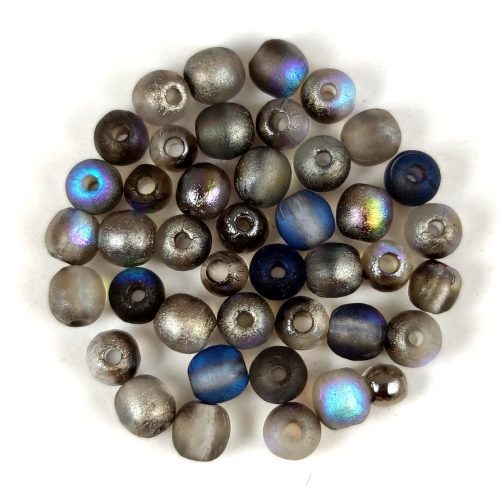 Czech Pressed Round Glass Bead - Crystal Etched  Graphite Rainbow - 4mm