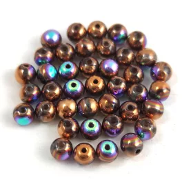   Czech Pressed Round Glass Bead - Crystal Glittery Bronze - 4mm