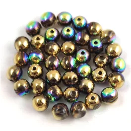   Czech Pressed Round Glass Bead - Crystal Glittery Amber - 4mm