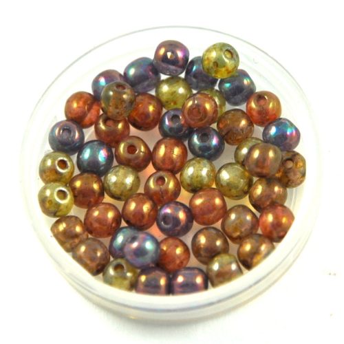 Czech Pressed Round Glass Bead - opal mix -4mm