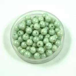Czech Pressed Round Glass Bead - white-green marble-4mm