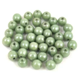   Czech Pressed Round Glass Bead - Alabaster Green Gray Marble - 4mm