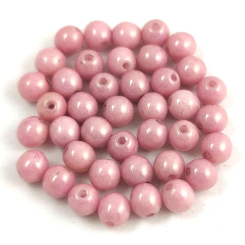 Czech Pressed Round Glass Bead - Alabaster Pink Luster - 4mm