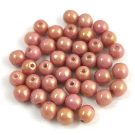   Czech Pressed Round Glass Bead - alabaster rose bronzee luster - 4mm