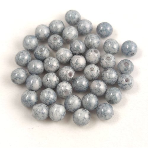 Czech Pressed Round Glass Bead - white-blue marble-4mm