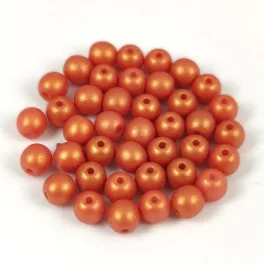 Czech Pressed Round Glass Bead - Gold Shine Orange - 4mm