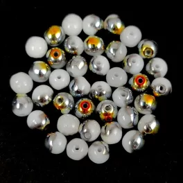 Czech Pressed Round Glass Bead - Alabaster Marea - 4mm