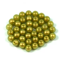   Czech Pressed Round Glass Bead - light olive golden shine - 4mm