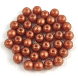   Czech Pressed Round Glass Bead - terracotta golden shine - 4mm