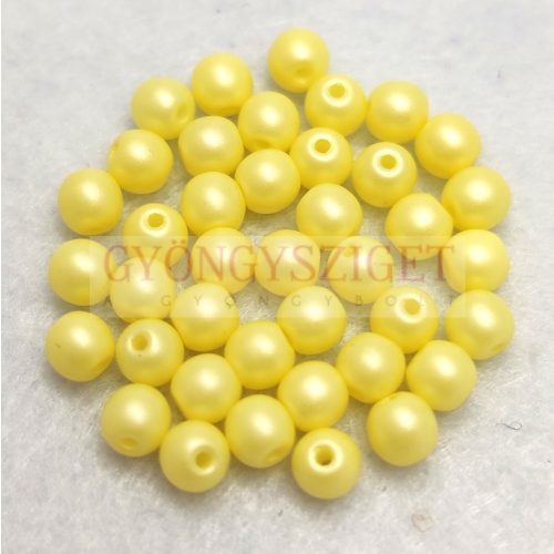 Czech Pressed Round Glass Bead - Silk Satin Yellow - 4mm