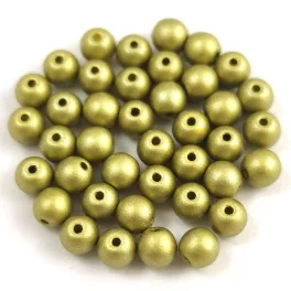   Czech Pressed Round Glass Bead - Metallic Polichrome Olive - 4mm