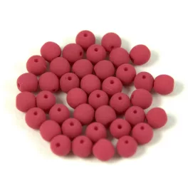Czech Pressed Round Glass Bead - Silk Satin Dark Red - 4mm