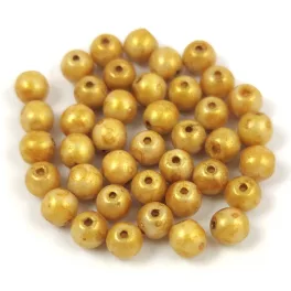 Czech Pressed Round Glass Bead - Alabaster Gold Luster - 4mm